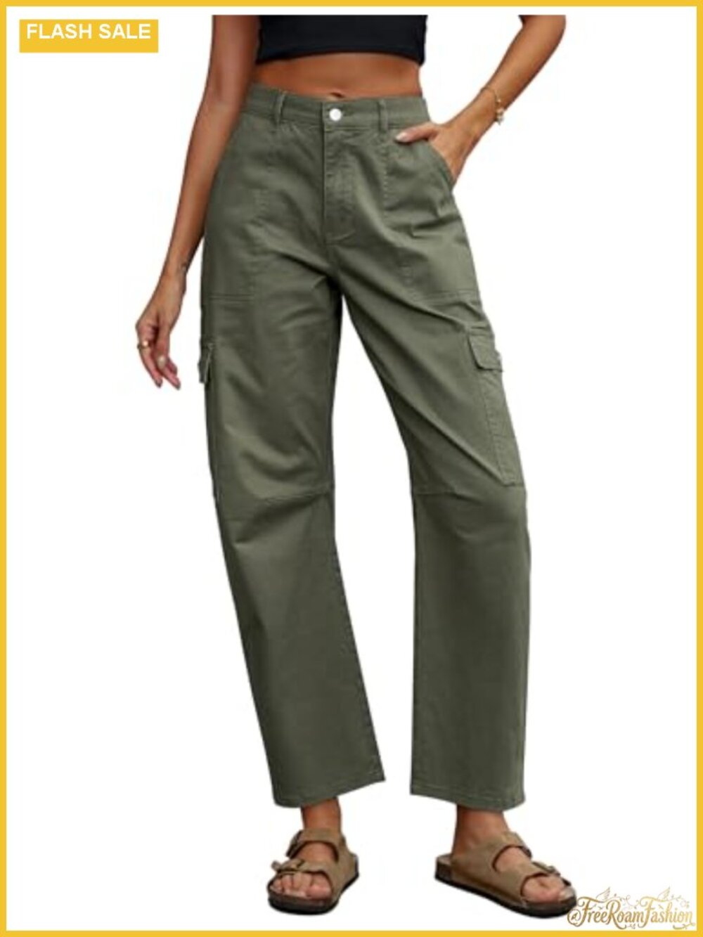 Eddoyee Women's Cargo Barrel Jeans High Waist Wide Leg Ankle Casual Baggy